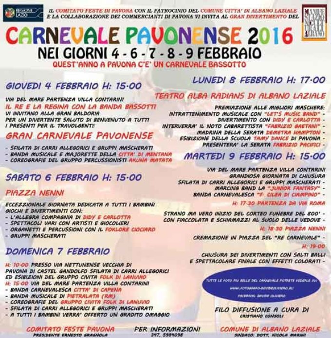 Ad Albano, Cecchina e Pavona, la maratona del Carnevale 2016