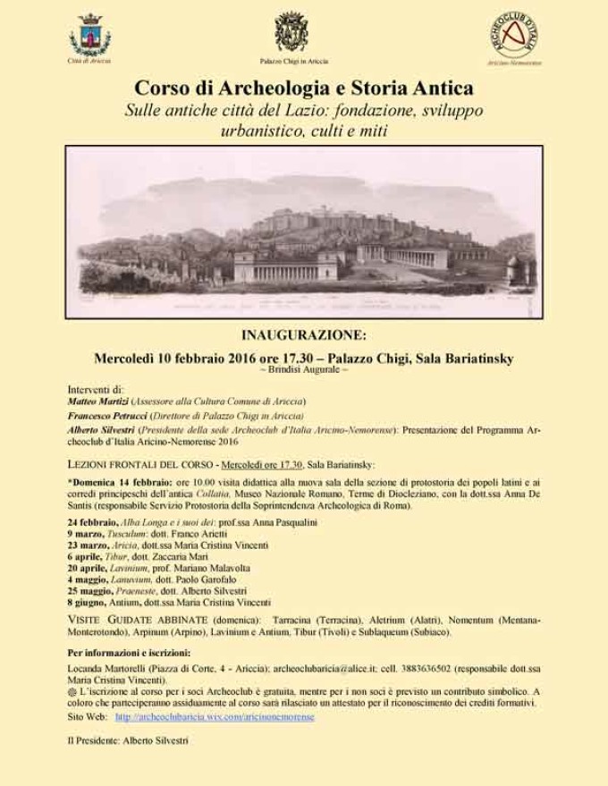 Ariccia: apre il corso di archeologia e storia dedicato alle antiche città del Lazio