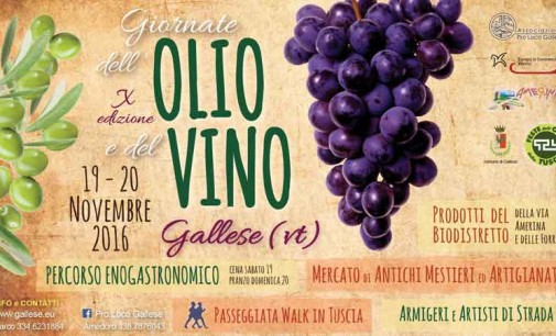 Gallese, prodotti tipici e degustazioni a “Le Giornate dell’Olio e del Vino”