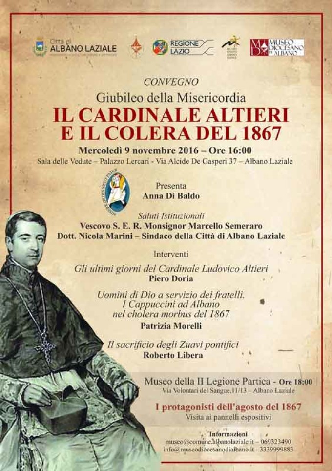 Albano, mercoledì 9 novembre l’evento “Il Cardinale Altieri e il colera del 1867”