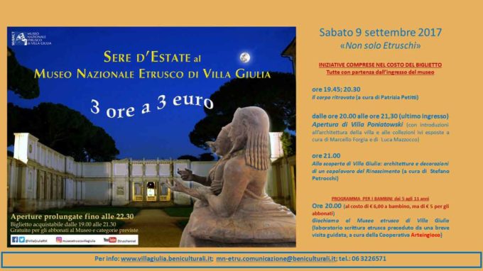 Sere d’estate al Museo: 3 ore a 3 euro  Sabato 9 settembre  “Non solo Etruschi”