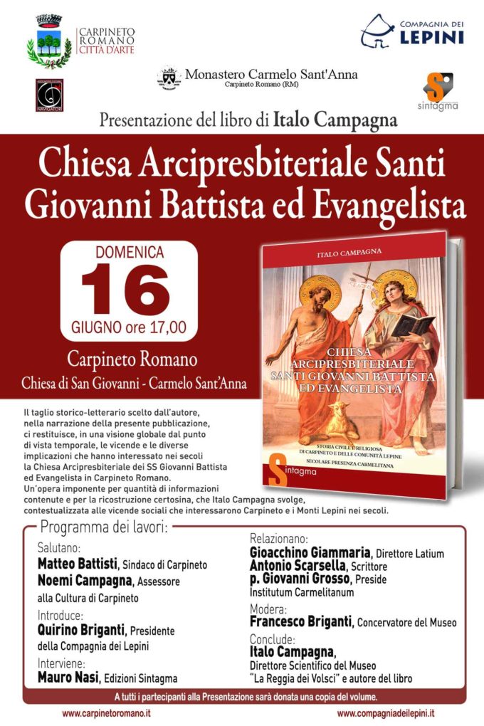 Carpineto Romano – Presentazione del libro “La Chiesa di San Giovanni nella storia civile e religiosa”