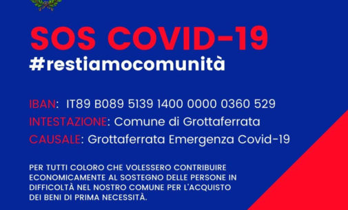 GROTTAFERRATA, APERTO CONTO COMUNALE  DEDICATO ALLE DONAZIONI PER L’EMERGENZA COVID-19