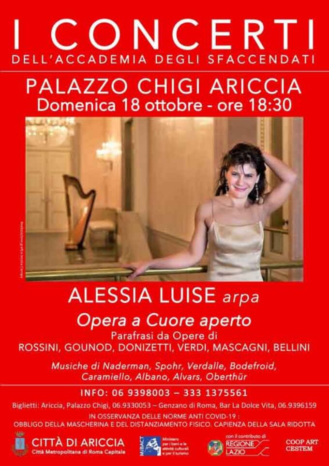 “Opera a cuore aperto” ovvero parafrasi operistiche con l’arpista Alessia Luise a Palazzo Chigi di Ariccia