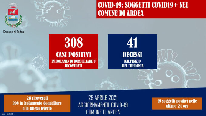 AGGIORNAMENTO COVID19 COMUNE DI ARDEA 29 APRILE 2021