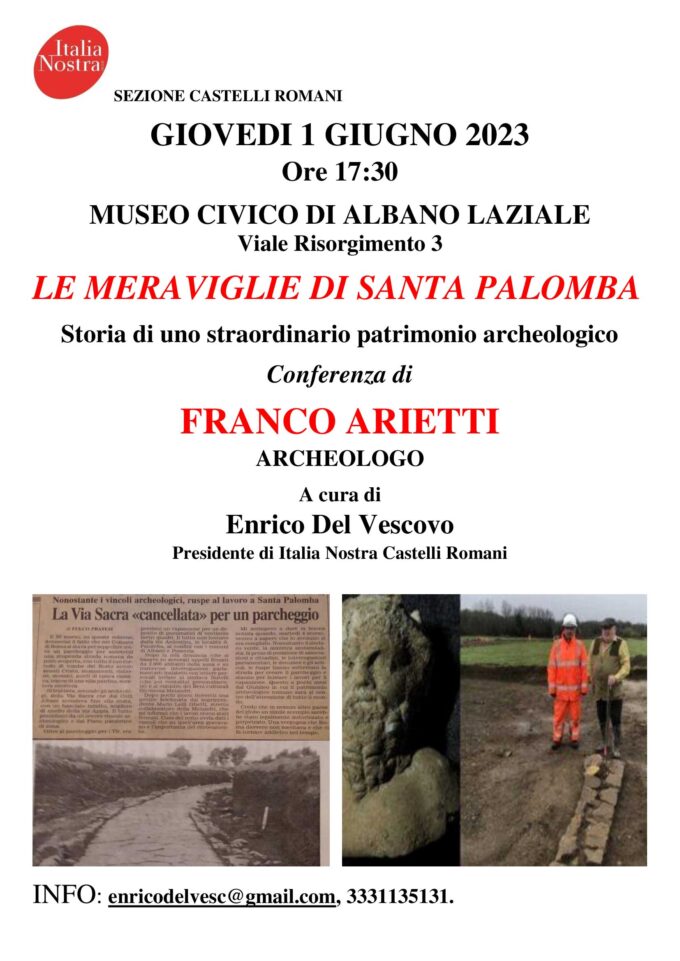 Albano – Conferenza sul tema: “Le meraviglie di Santa Palomba: Storia di uno straordinario patrimonio archeologico”.