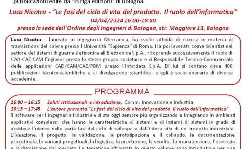 Il 4/4 a Bologna “Le fasi del ciclo di vita del prodotto. Ruolo dell’informatica” seminario a cura di Luca Nicotra