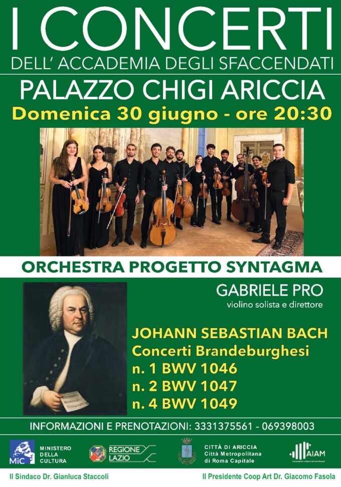 Ad Ariccia i Concerti Brandeburghesi di Bach nella Sala Maestra di Palazzo Chigi per “I Concerti dell’Accademia degli Sfaccendati”