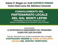 Carpineto R.no – 21/05 Assemblea pubblica GAL Monti Lepini