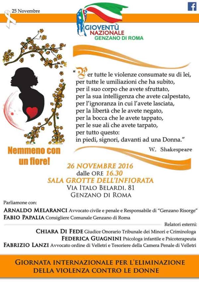 Genzano – Giornata Internazionale per l’eliminazione della violenza contro le donne