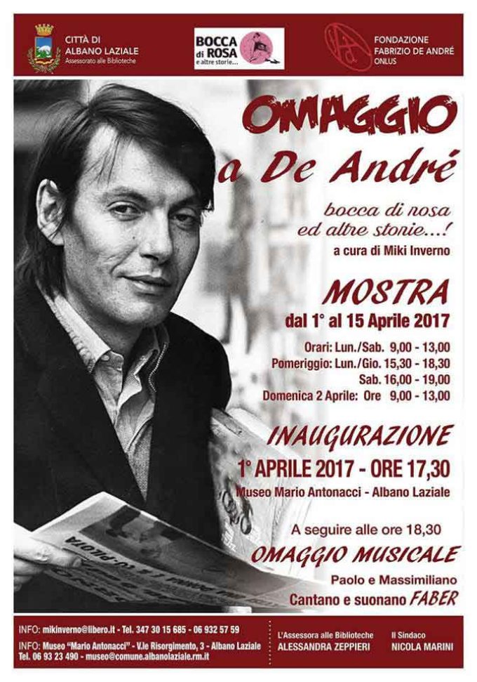 Albano Laziale, il 1 aprile l’inaugurazione della mostra dedicata a Fabrizio De André