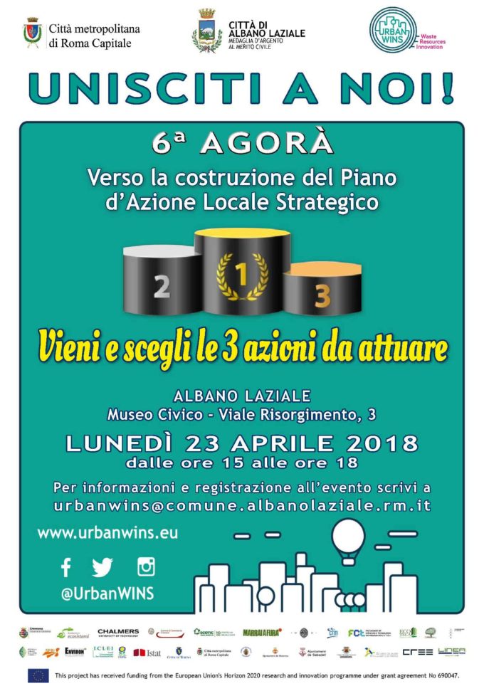 Albano Laziale, lunedì 23 aprile la 6^ Agorà del progetto europeo UrbanWins