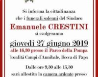 ROCCA DI PAPA: I FUNERALI SOLENNI DEL SINDACO CRESTINI SI CELEBRERANNO GIOVEDÌ 27 GIUGNO