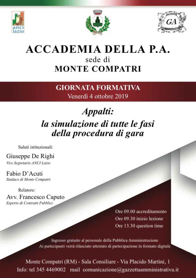 ACCADEMIA DELLA PUBBLICA AMMINISTRAZIONE, IL 4 OTTOBRE GIORNATA FORMATIVA SUGLI APPALTI