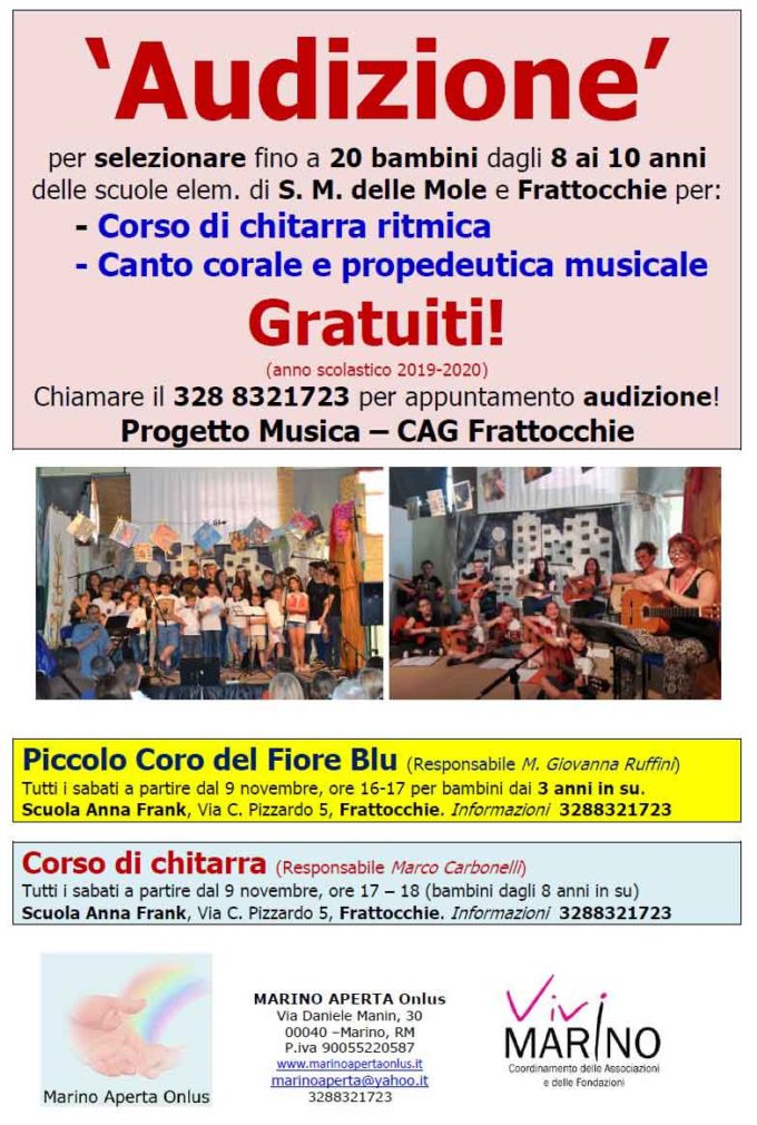 Marino Aperta lancia le Audizioni musicali per bambini a Frattocchie