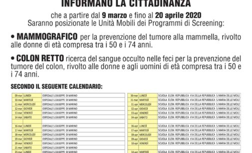 AL VIA A MARINO IL PROGRAMMA DI PREVENZIONE DA PARTE DELLA ASL ROMA 6