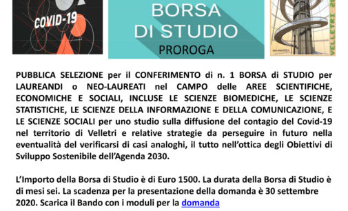 PROROGA  BANDO BORSA DI STUDIO VELLETRI 2030 – SCADENZA 30  SETTEMBRE 2020