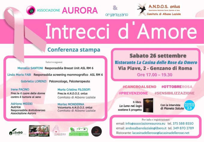Albano Laziale – L’Associazione Aurora e A.N.D.O.S. organizzano una conferenza per confrontarsi sul tema del cancro al seno