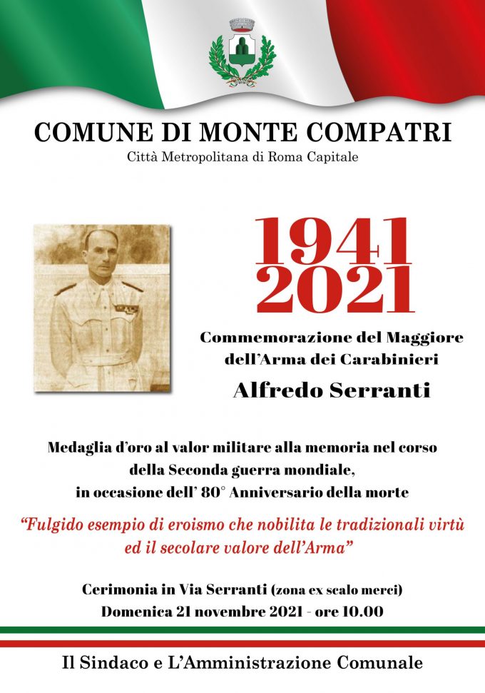 Cerimonia commemorativa del Maggiore dell’Arma dei Carabinieri Alfredo Serranti, Medaglia d’Oro al Valor Militare