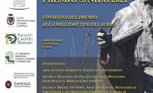 PREMIO SAN NILO 2021, A GROTTAFERRATA  IL PREMIO ALLA MIGLIOR TESI DI LAUREA