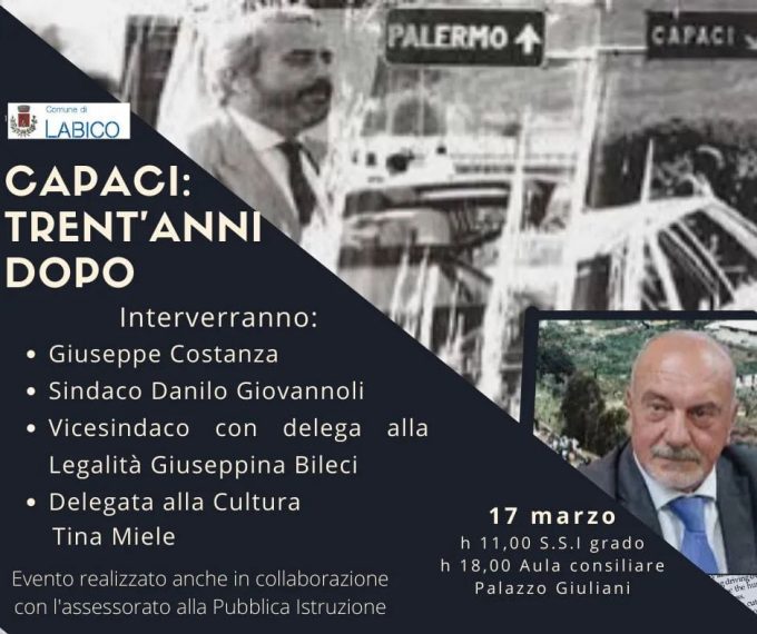 Capaci: trent’anni dopo – A Labico, doppio appuntamento con Giuseppe Costanza