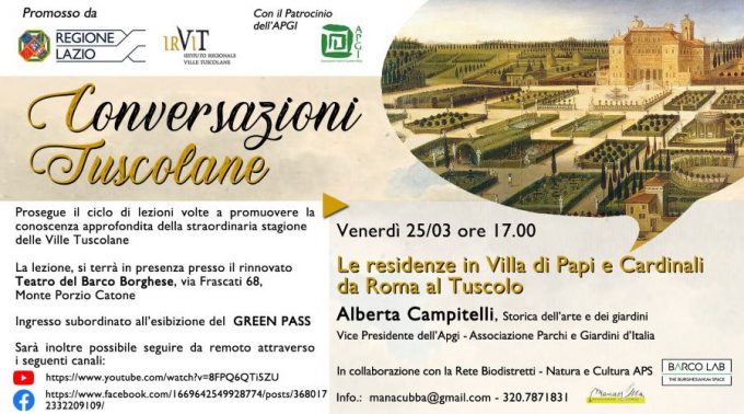 Venerdì 25 marzo “Conversazioni Tuscolane” presso il Teatro di Barco Borghese