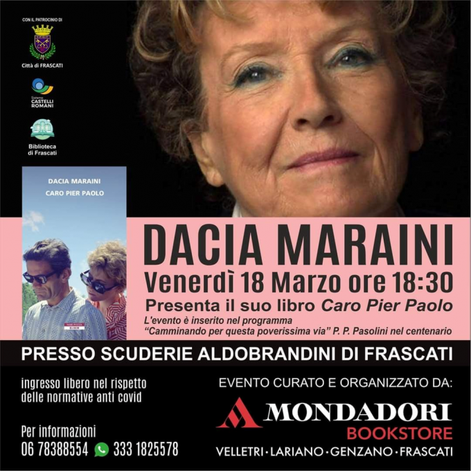 A Frascati il 18 marzo Dacia Maraini presenta “Caro Pier Paolo”