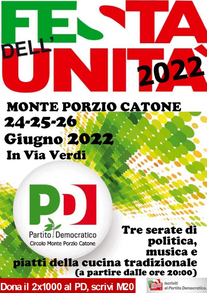 Monte Porzio Catone – “Si avvicina l’appuntamento della Festa dell’Unità 2022.