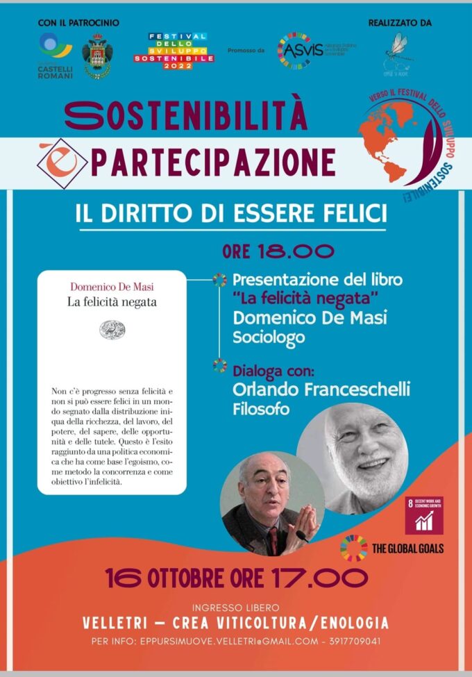 Il diritto alla felicità: domenica al CREA di Velletri ultima tappa di “Sostenibilità è partecipazione”