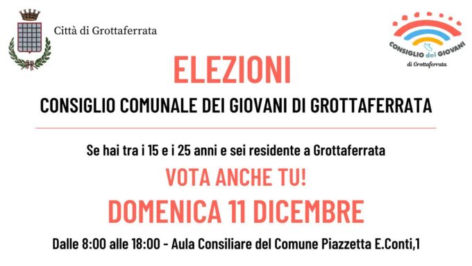 Consiglio dei Giovani di Grottaferrata – Domenica 11 dicembre le elezioni