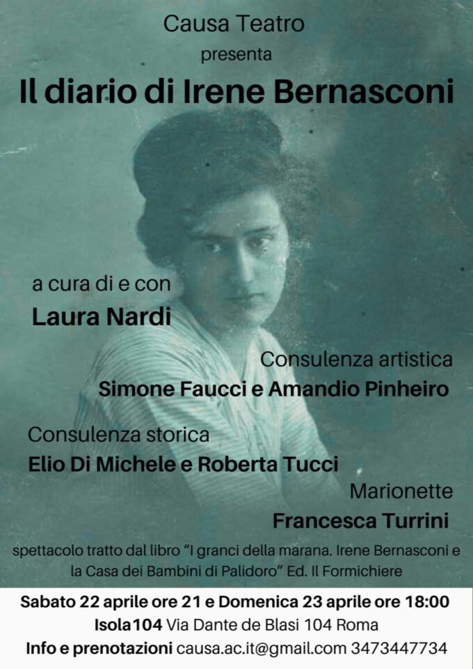 TEATRO: Laura Nardi mette in scena “Il diario di Irene Bernasconi” il 22 e il 23 aprile a ISOLA 104!