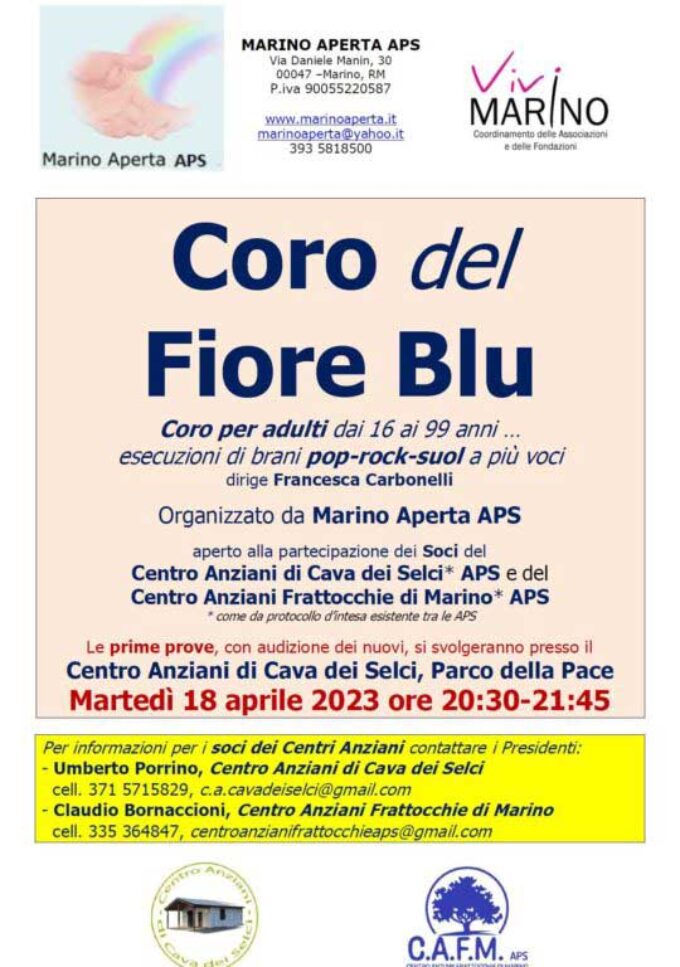 Marino Aperta Onlus – Si riavvia il Coro del Fiore Blu per ragazzi e adulti