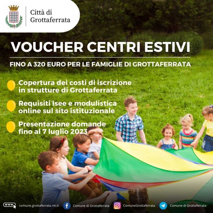 Voucher centri estivi: fino a 320 euro per le famiglie di Grottaferrata