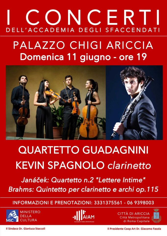 Il clarinettista Kevin Spagnolo e il Quartetto Guadagnini a Palazzo Chigi di Ariccia