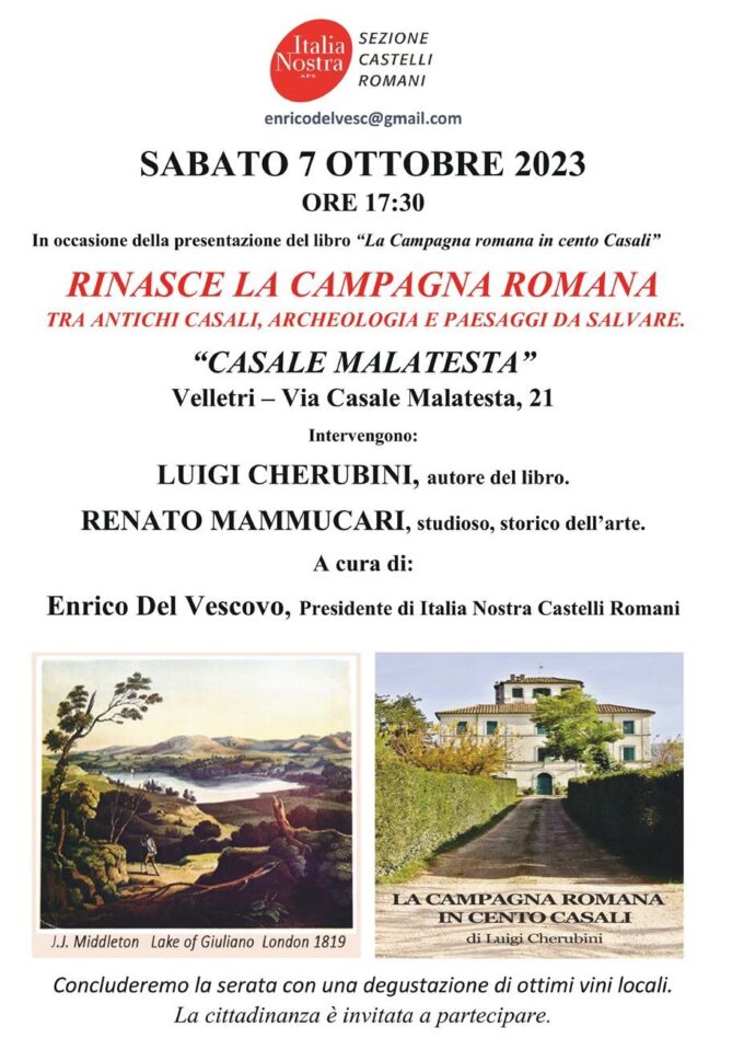 Il 7 ottobre a Velletri il libro “La Campagna Romana in cento Casali” e l’urgenza della tutela