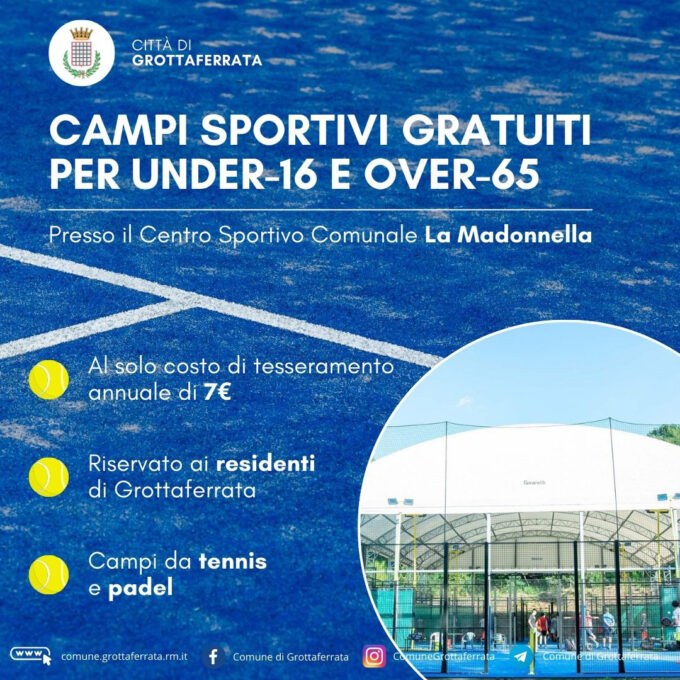 Grottaferrata – Campi sportivi gratuiti per residenti under-16 e over-65