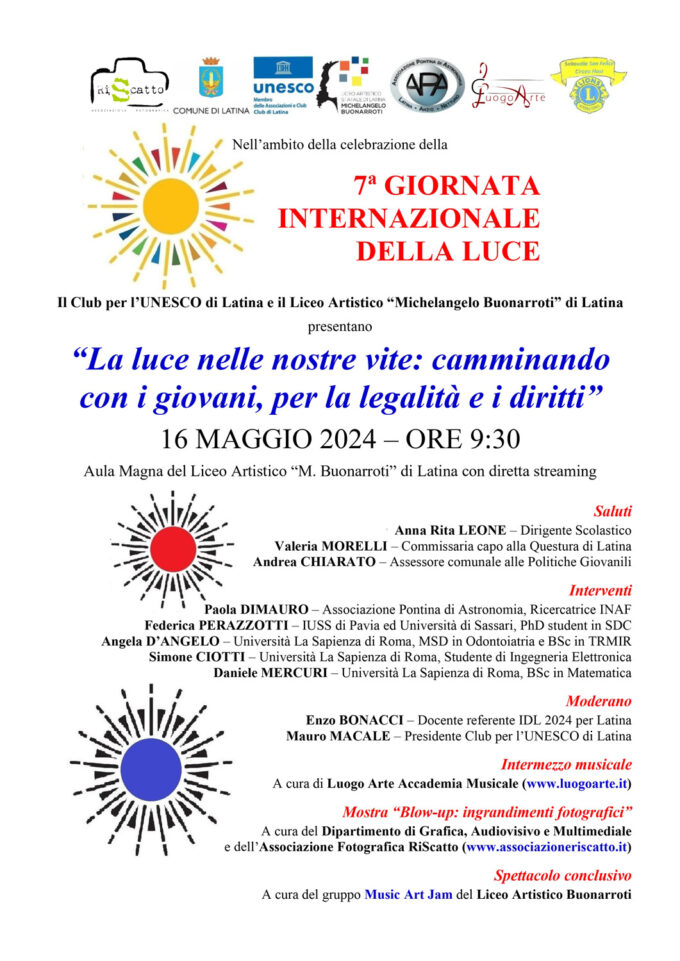 Il Club Unesco di Latina alla 7ᵃ Giornata Internazionale della Luce