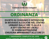 MONTE COMPATRI – ORDINANZA CONTRO IL CONSUMO DI BEVANDE ALCOLICHE IN LUOGHI PUBBLICI