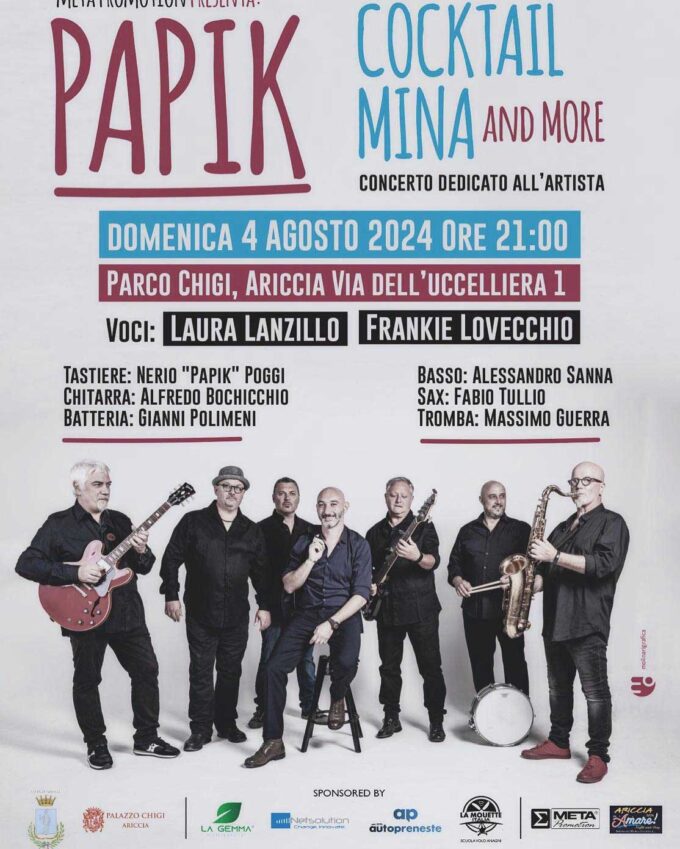 Musica: Al Parco Chigi di Ariccia Papik in concerto “Mina end More”
