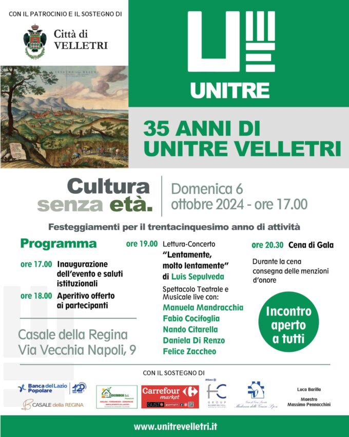 Al Casale della Regina di Velletri domenica la grande festa per i 35 anni dell’Unitre