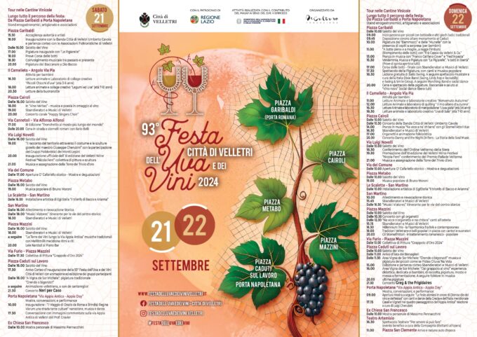 Velletri, tutto pronto per la 93esima Festa dell’Uva e dei Vini