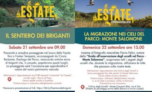 Eventi di sabato 21 e domenica 22 settembre al Parco