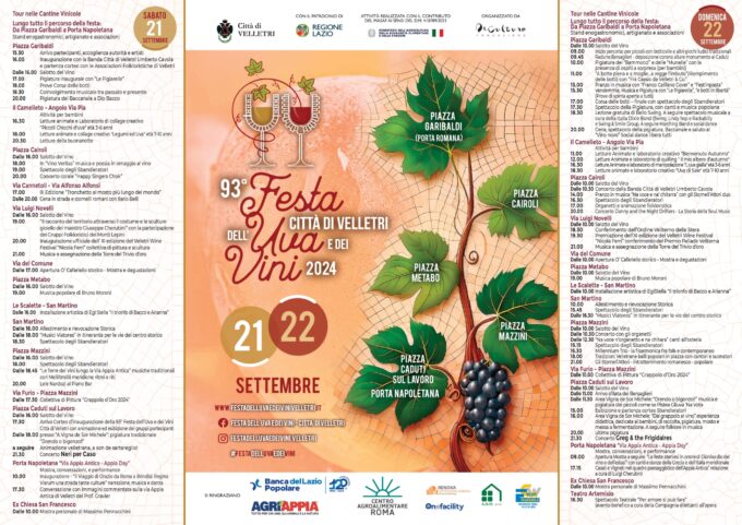 Velletri, il programma della 93esima Festa dell’Uva e dei Vini