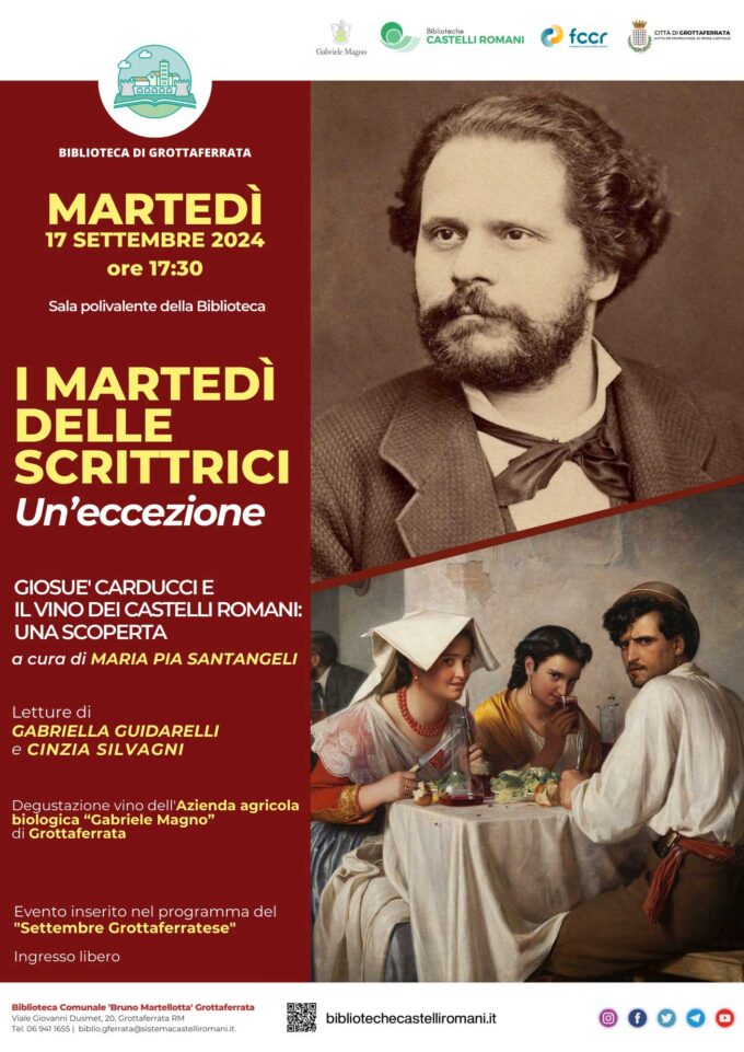 “Martedì delle scrittrici” – Maria Pia Santangeli racconta Giosuè Carducci e il vino dei Castelli Romani