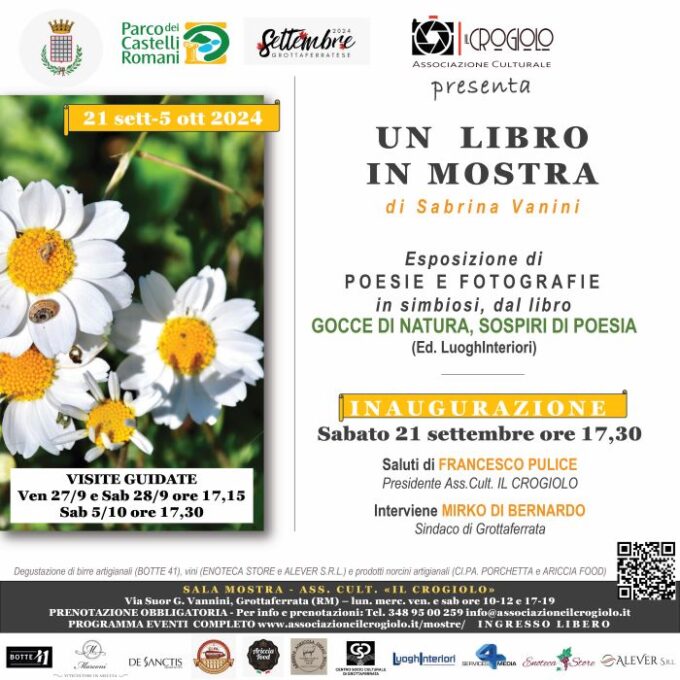 Settembre Grottaferratese: “Un libro in mostra” di Sabrina Vanini dal 21/9 al 5/10