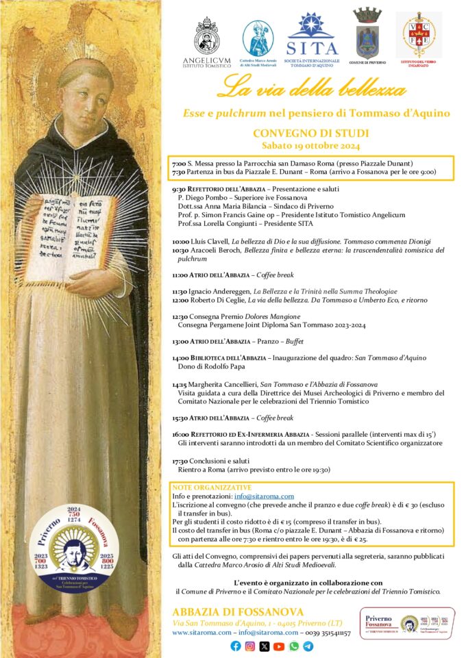 Convegno di studi all’Abbazia di Fossanova. La Bellezza nel pensiero di San Tommaso d’Aquino