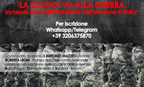 Giovedì 17/10 a Velletri presentazione del libro di Antonio Mazzeo “La scuola va alla guerra”