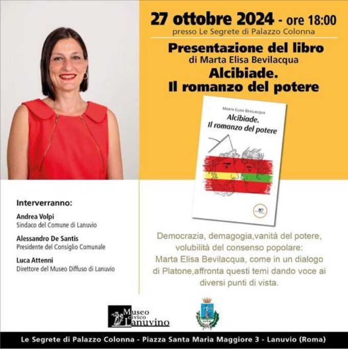 A Lanuvio il 27/10 “Alcibiade. Il romanzo del potere” di Marta E. Bevilacqua