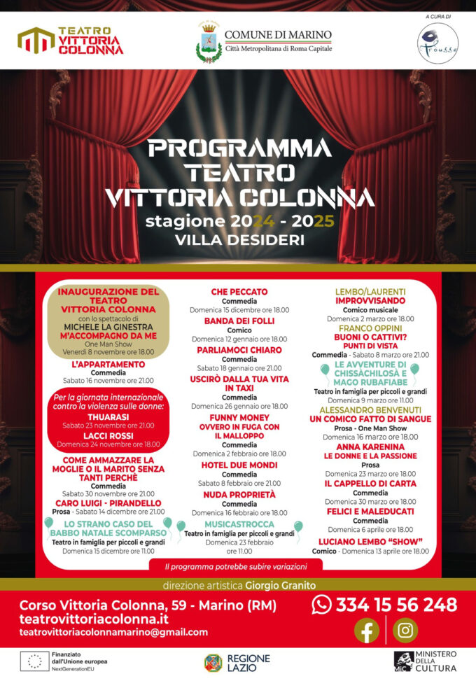 INAUGURAZIONE E STAGIONE 2024-2025 DEL TEATRO VITTORIA COLONNA DI MARINO