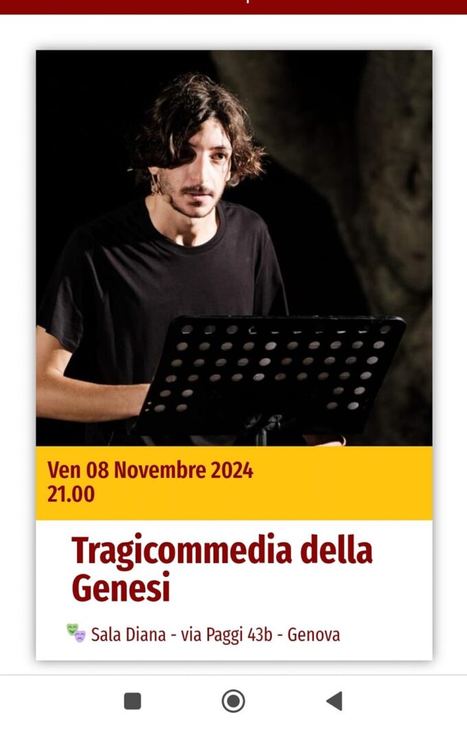 VENERDÌ 8 NOVEMBRE 2024 AL TEATRO GARAGE IN SCENA “TRAGICOMMEDIA DELLA GENESI” SULLA FIGURA DI CAINO